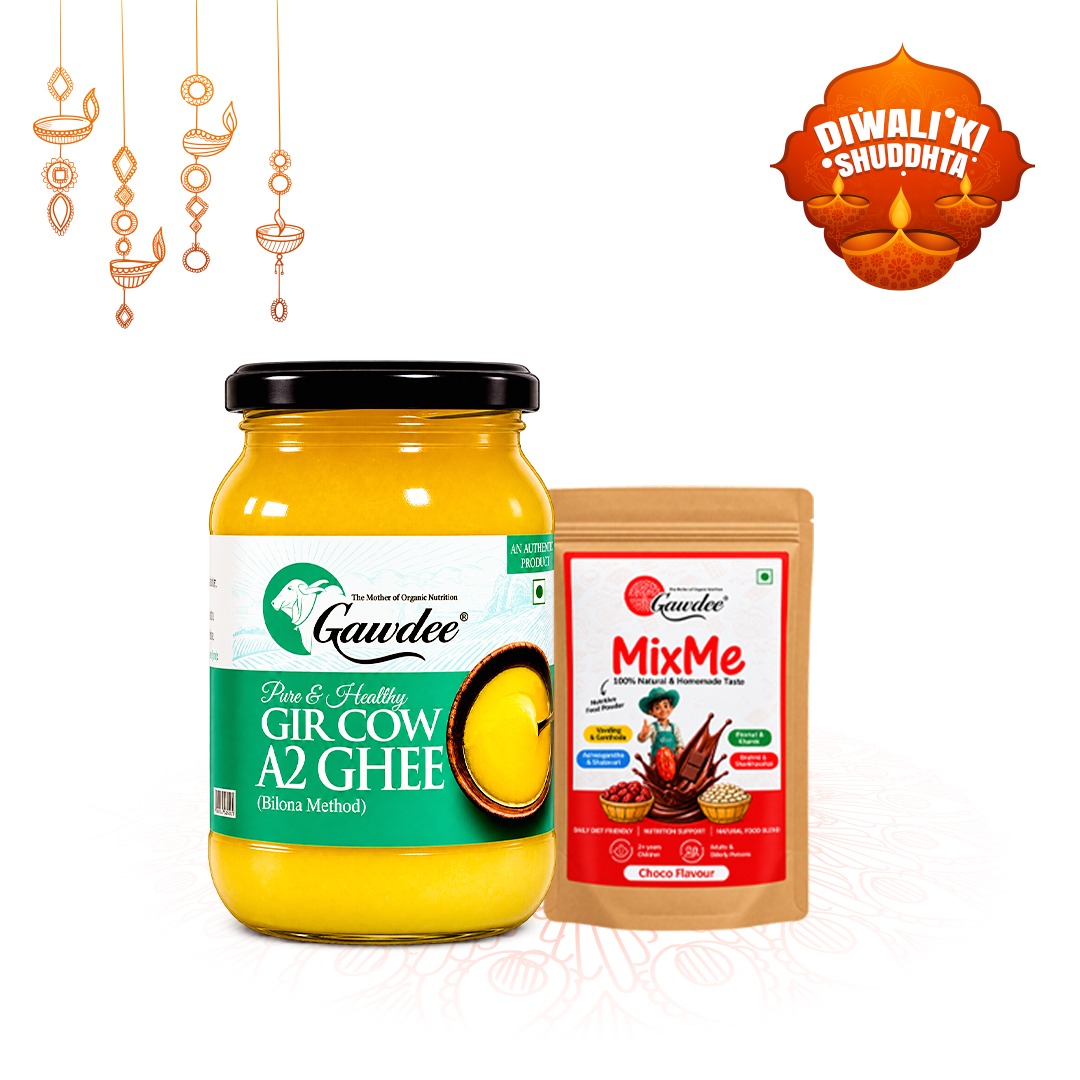 Diwali Ghee Combo – 1 Litre Gir Cow A2 Ghee + 150 g MixMe Choco Flavour FREE