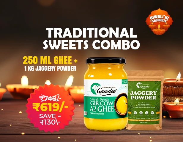 Traditional Sweets Combo – 250 ml Gir Cow A2 Ghee + 1 kg Jaggery Powder